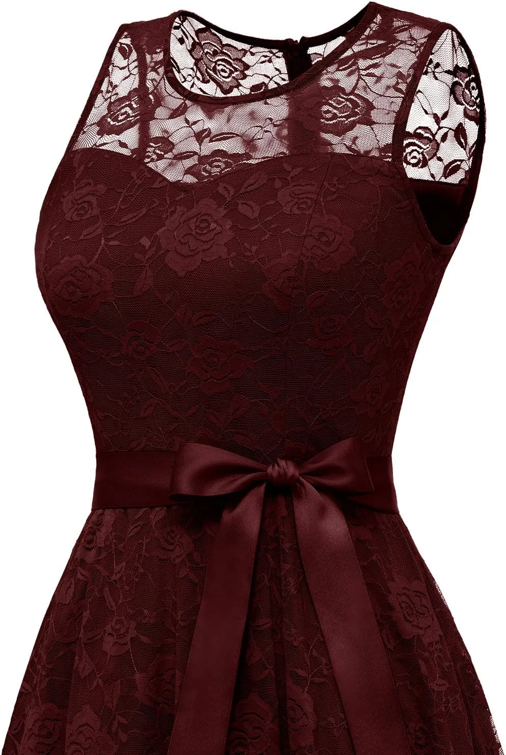 Dressystar Women's Floral Lace Dress Short Bridesmaid Dresses with Sheer Neckline