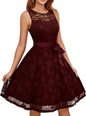 Dressystar Women's Floral Lace Dress Short Bridesmaid Dresses with Sheer Neckline