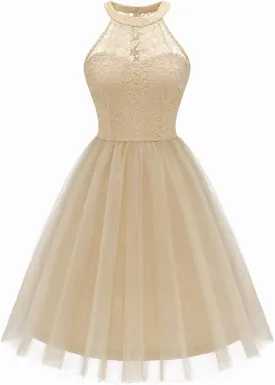 Dressystar Women's Short Halter Cocktail Party Dress Lace Tulle Prom Gown
