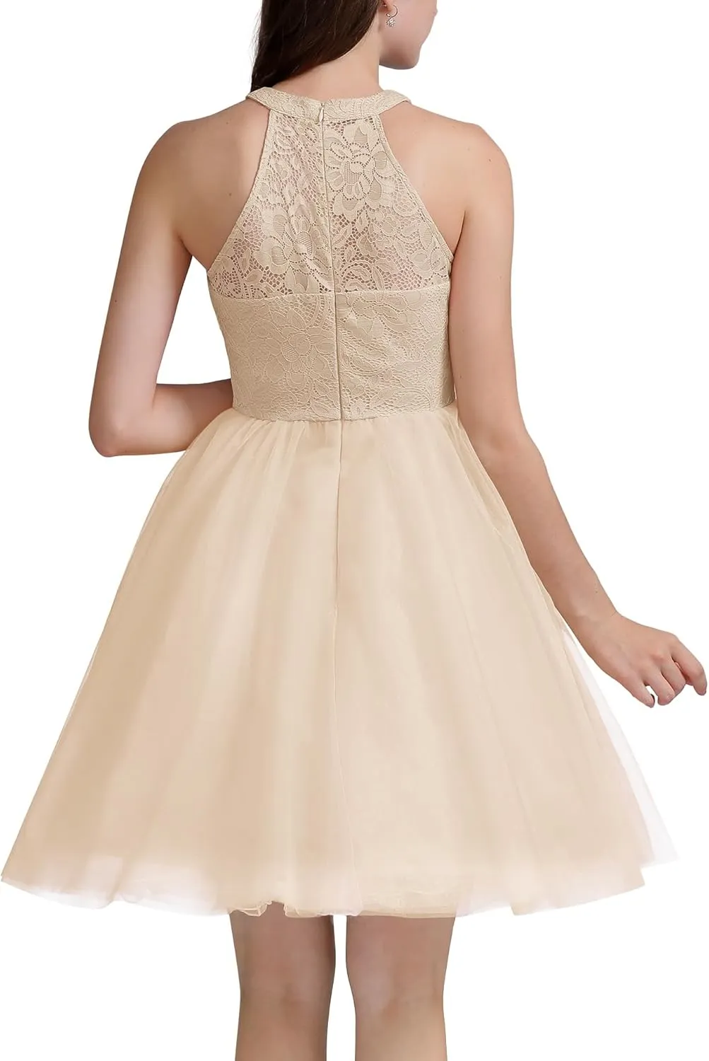 Dressystar Women's Short Halter Cocktail Party Dress Lace Tulle Prom Gown