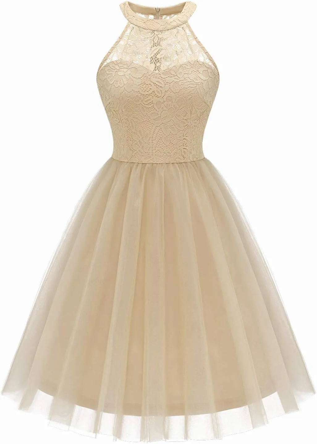 Dressystar Women's Short Halter Cocktail Party Dress Lace Tulle Prom Gown