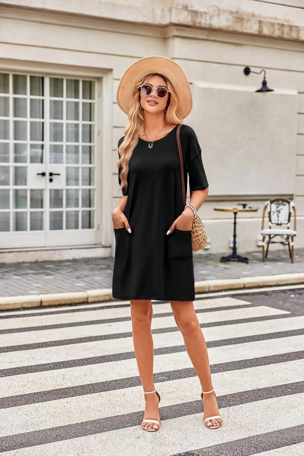 Ekouaer Sleep Shirts for Women Nightgown Short Sleeves T shirt Night Dress Round Neck Womans Nightgown with Pocket S-XXL