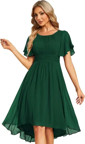 Ever-Pretty Women's Chiffon Crew Neck Pleated Waist Short Sleeve Wedding Guest Dress 02053
