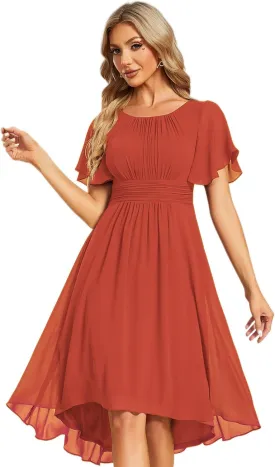 Ever-Pretty Women's Chiffon Crew Neck Pleated Waist Short Sleeve Wedding Guest Dress 02053