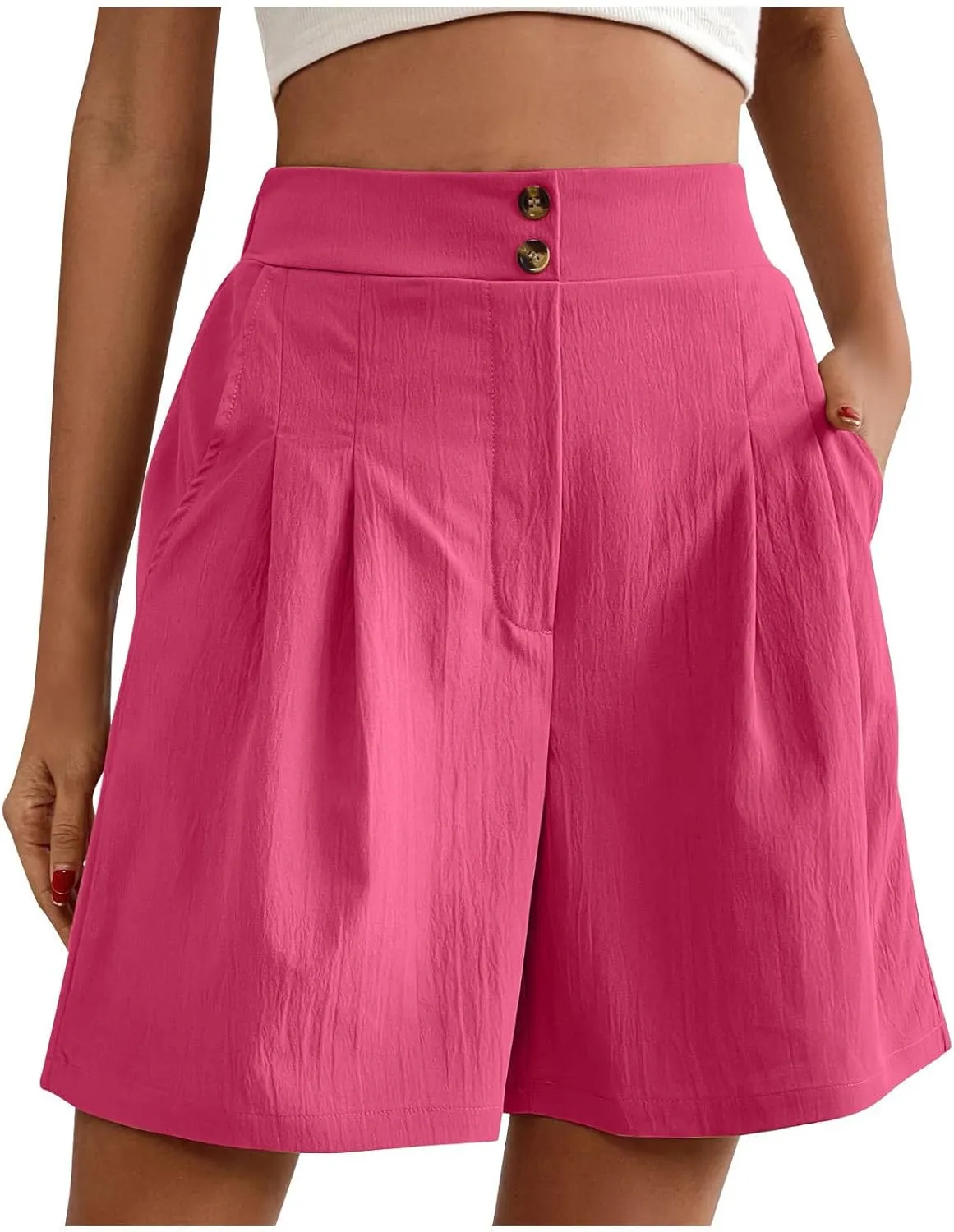 fanmpghleoo Linen Shorts for Women Dressy Casual Pleated Mid Thigh High Waisted Shorts Business Wide Leg Linen Dress Pants