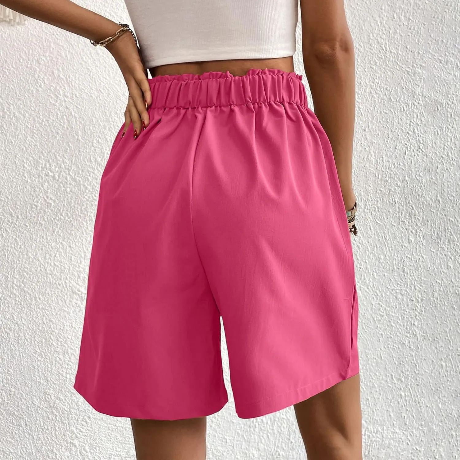 fanmpghleoo Linen Shorts for Women Dressy Casual Pleated Mid Thigh High Waisted Shorts Business Wide Leg Linen Dress Pants