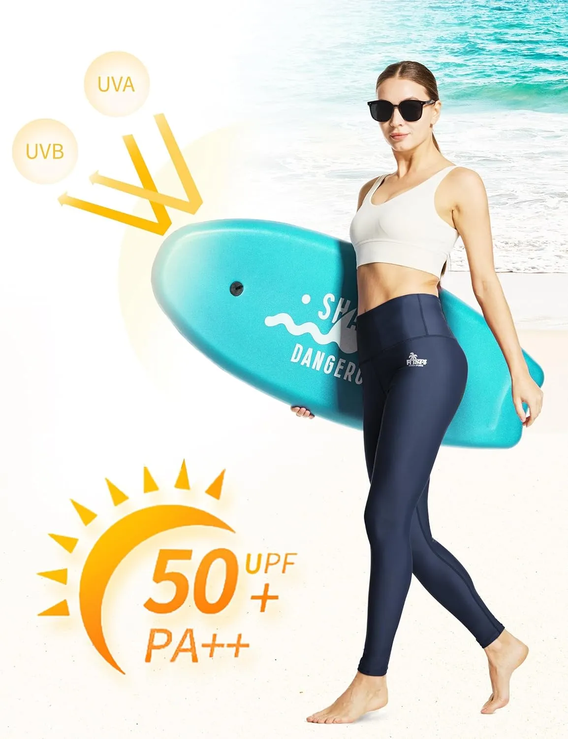 FitsT4 Sports Women's Swimming Leggings UPF 50  High Waisted with Pockets Swim Pants