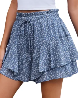 Flowy Shorts for Women Casual Boho Floral Skorts Ruffle Mini Skirts Running Tennis Butterfly Shorts