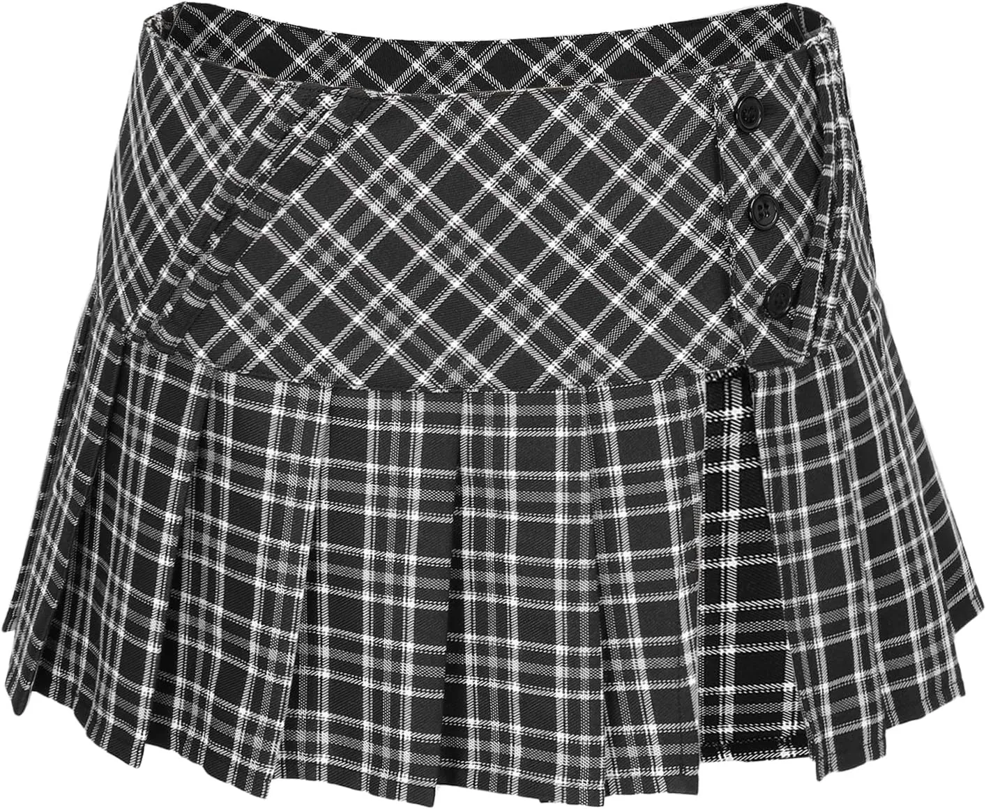FURPHI Mini Plaid Pleated Skirt Women's US Size Low Waist Slit Schoolgirl Uniform