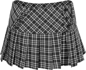 FURPHI Mini Plaid Pleated Skirt Women's US Size Low Waist Slit Schoolgirl Uniform