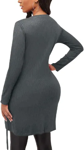 Glozeplus Sexy Sweaters For Women Long Sleeve Tunics Zip Up Ribbed Tops Knit Side Split Asymmetrical Blouse Top