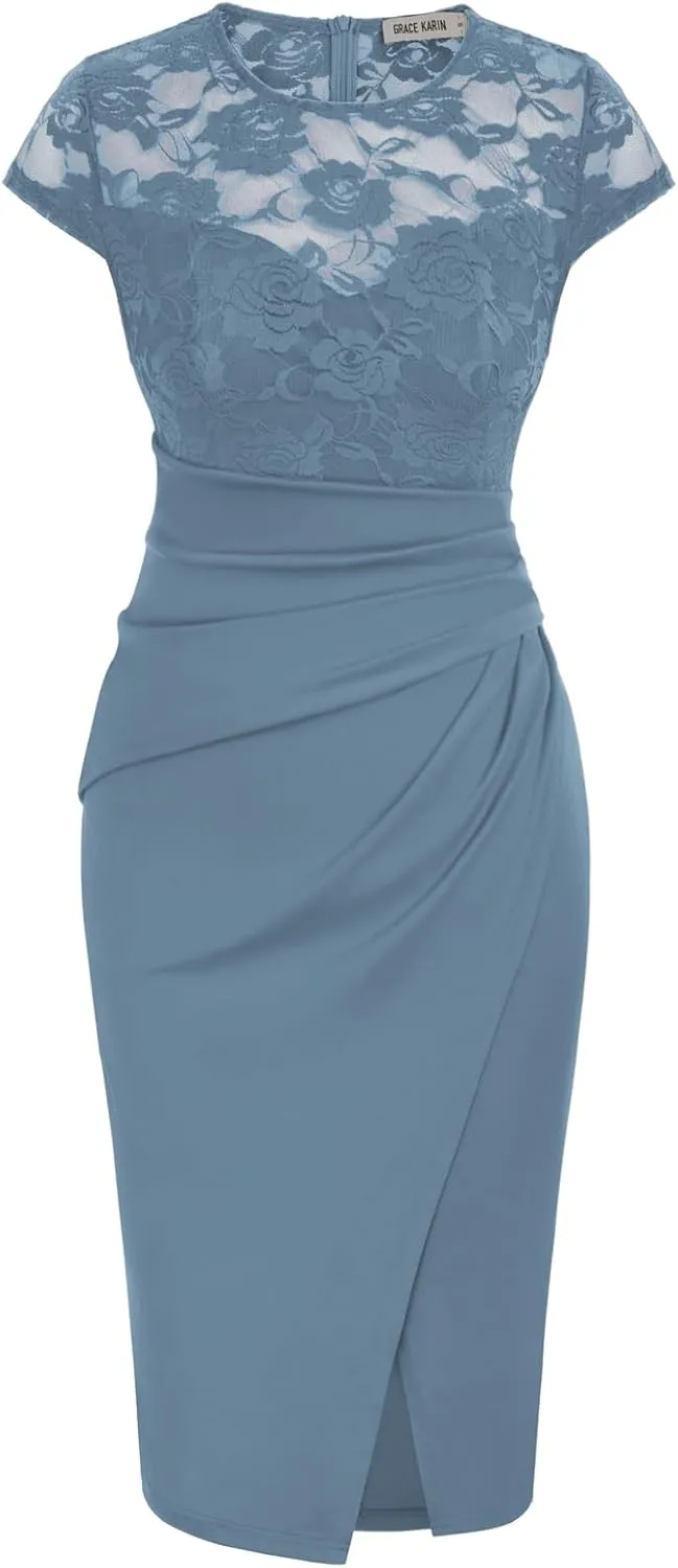 GRACE KARIN Women's Sleeveless Lace Party Cocktail Dress Wrap Ruched Bodycon Dresses