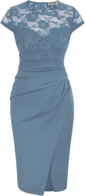 GRACE KARIN Women's Sleeveless Lace Party Cocktail Dress Wrap Ruched Bodycon Dresses