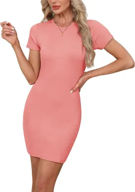 Hanpceirs Women's Summer Bodycon Dresses Scoop Neck Slim Fit Knit Club Party Mini Dress