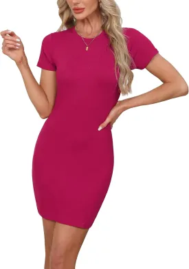 Hanpceirs Women's Summer Bodycon Dresses Scoop Neck Slim Fit Knit Club Party Mini Dress