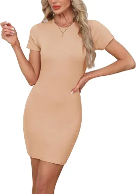 Hanpceirs Women's Summer Bodycon Dresses Scoop Neck Slim Fit Knit Club Party Mini Dress