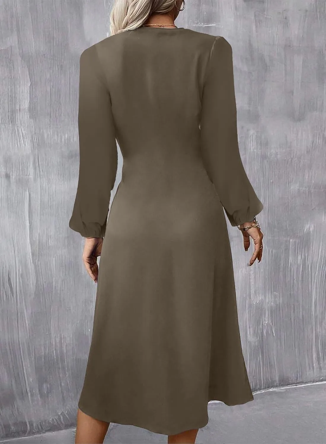 Happy Sailed Women's Long Sleeve Ruched Waist Flowy A Line High Low Midi Cocktail Party Dress
