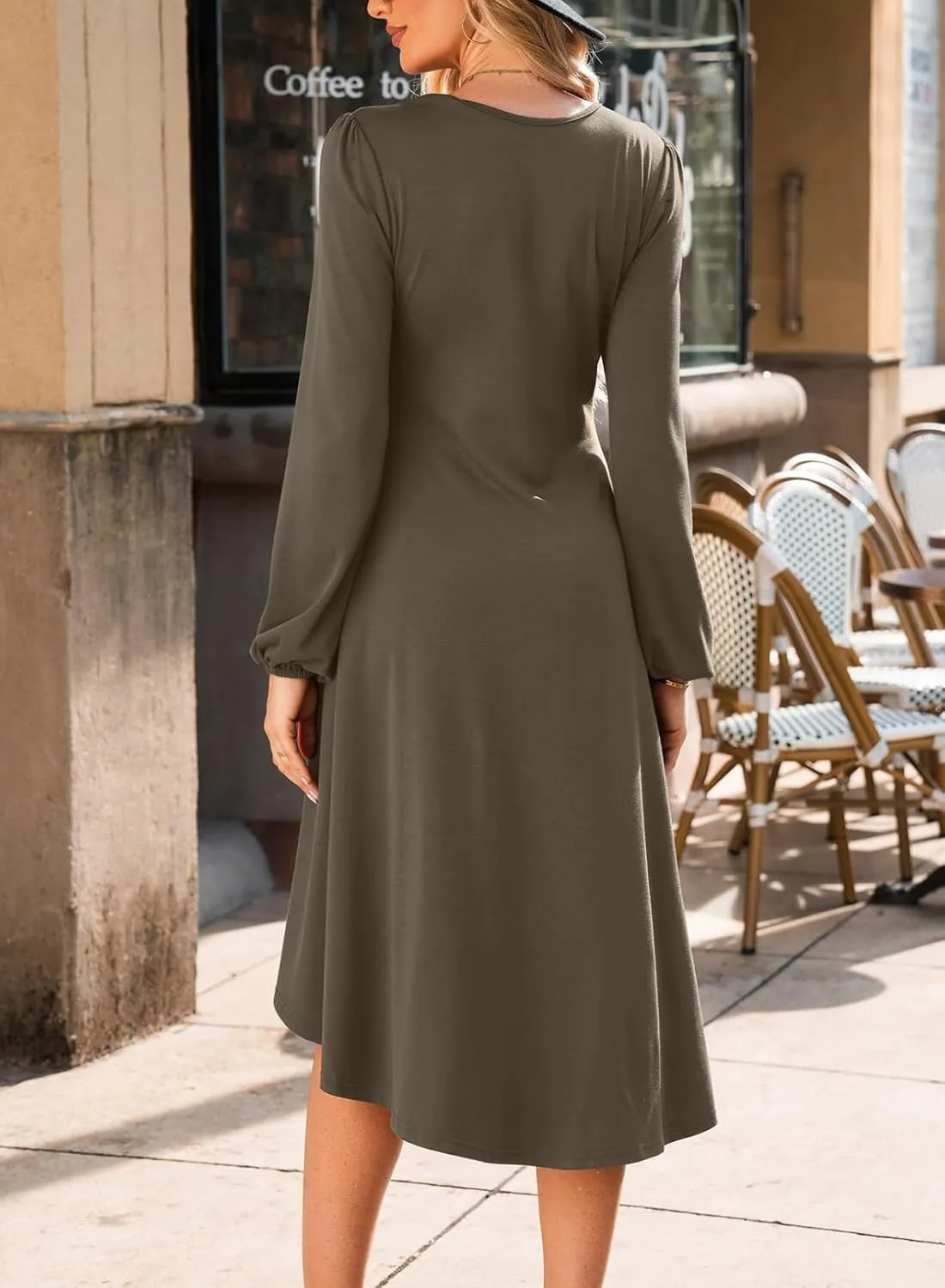 Happy Sailed Women's Long Sleeve Ruched Waist Flowy A Line High Low Midi Cocktail Party Dress
