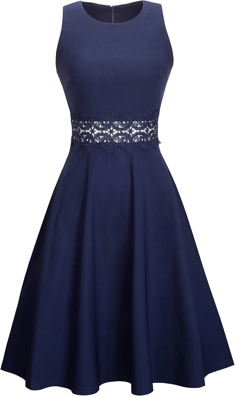 HOMEYEE Women's Cocktail A-Line Embroidery Casual Party Summer Wedding Guest Dress A079