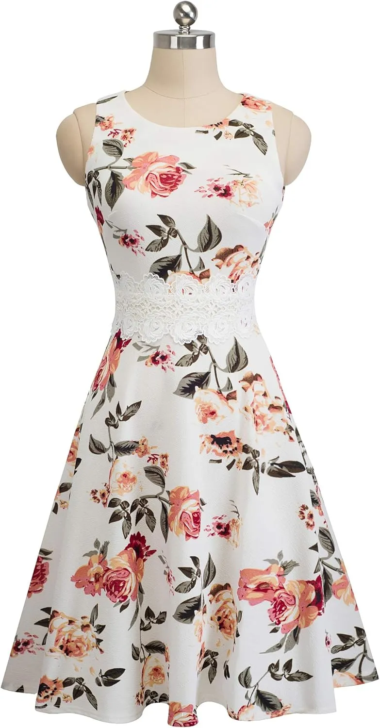 HOMEYEE Women's Cocktail A-Line Embroidery Casual Party Summer Wedding Guest Dress A079