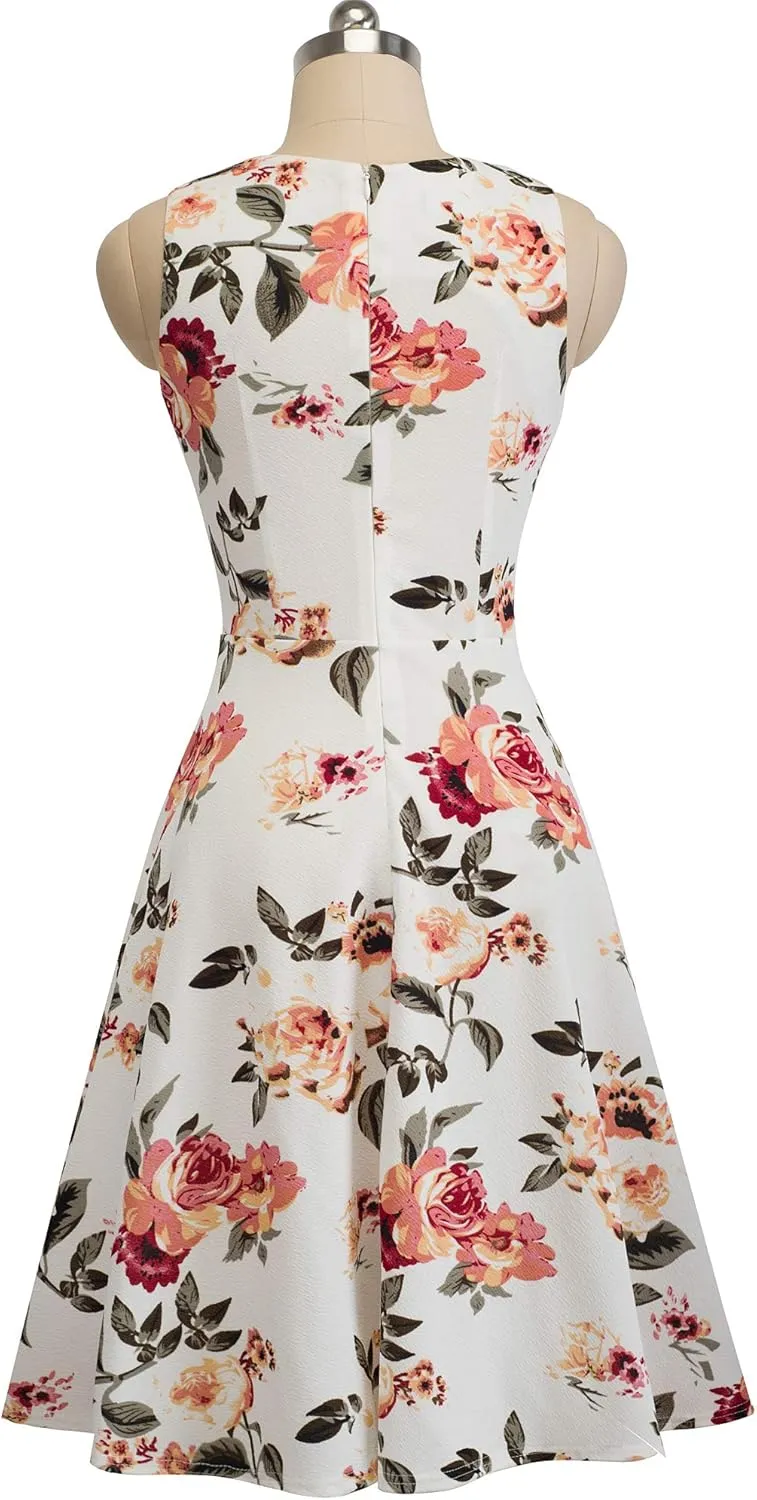 HOMEYEE Women's Cocktail A-Line Embroidery Casual Party Summer Wedding Guest Dress A079