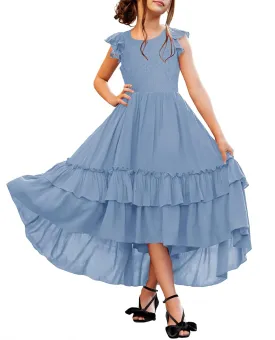 HOSIKA Girls Lace Boho Flower Girl Dress Ruffle Sleeve A-Line Formal Dresses for Wedding Party 6-12 Years