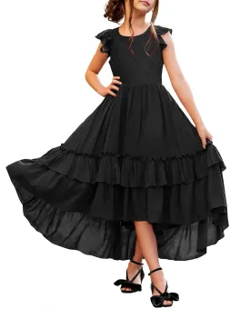 HOSIKA Girls Lace Boho Flower Girl Dress Ruffle Sleeve A-Line Formal Dresses for Wedding Party 6-12 Years