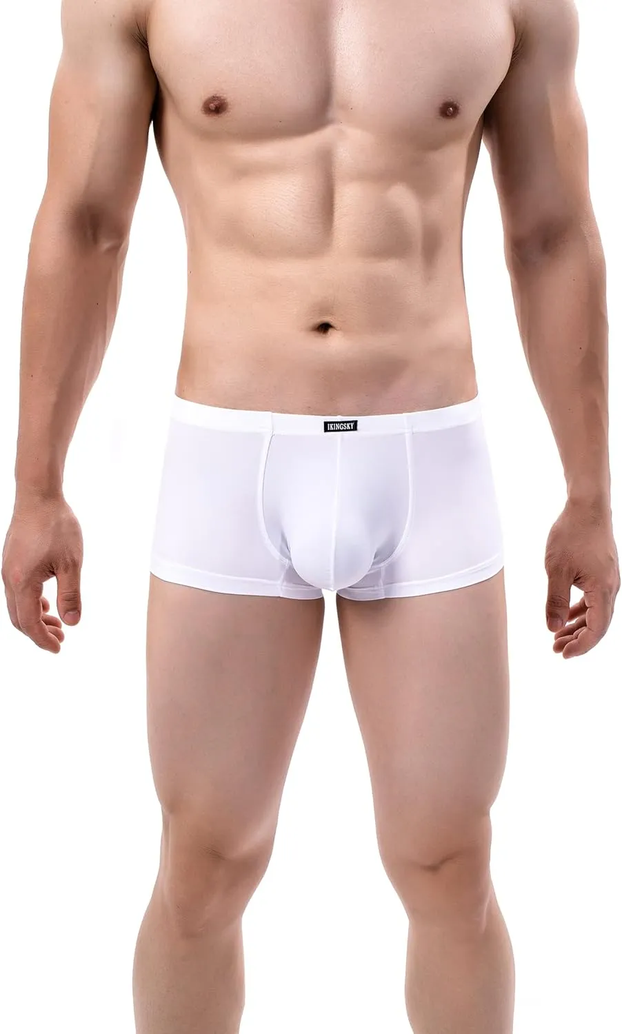 IKINGSKY Men's Silky Boxer Briefs Soft Bulge Shorts Underwear Sexy Low Rise Trunk Under Panties for Men