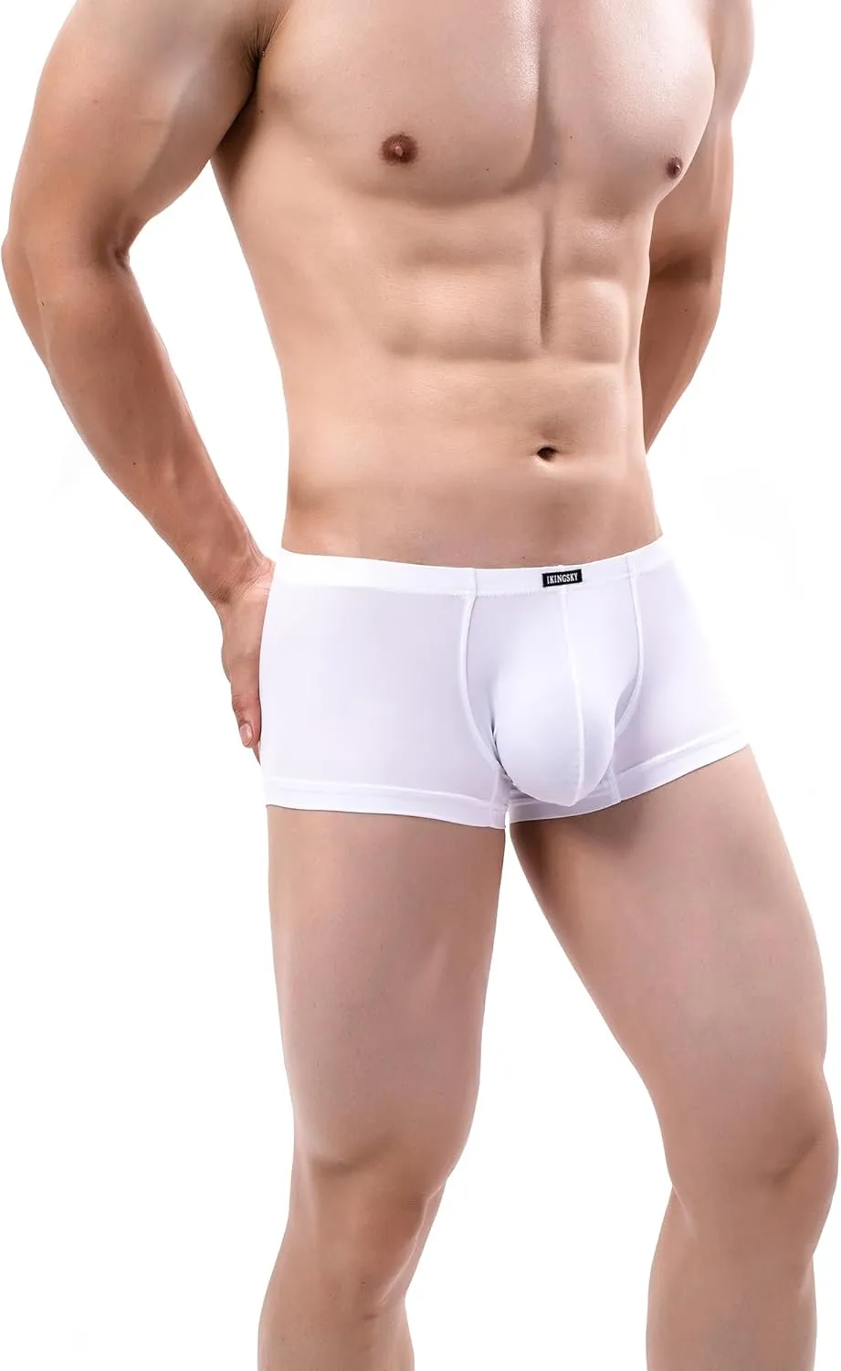 IKINGSKY Men's Silky Boxer Briefs Soft Bulge Shorts Underwear Sexy Low Rise Trunk Under Panties for Men