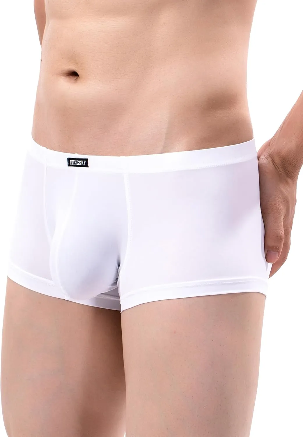IKINGSKY Men's Silky Boxer Briefs Soft Bulge Shorts Underwear Sexy Low Rise Trunk Under Panties for Men