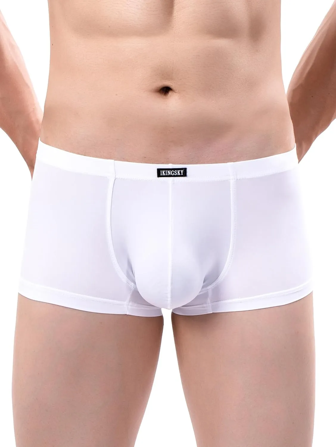IKINGSKY Men's Silky Boxer Briefs Soft Bulge Shorts Underwear Sexy Low Rise Trunk Under Panties for Men