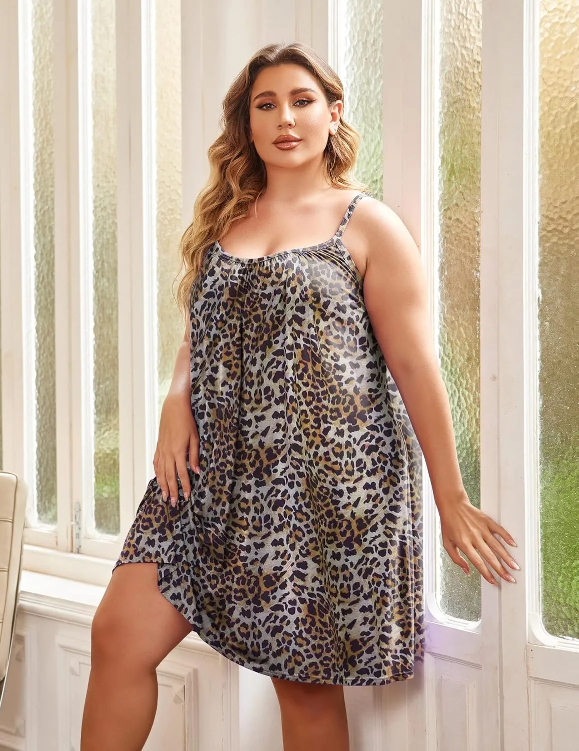 IN'VOLAND Womens Plus Size Nightgown Sleeveless Sleepwear Sleep Tank Chemise Sleepshirts Slip Night Dress (L-5XL)