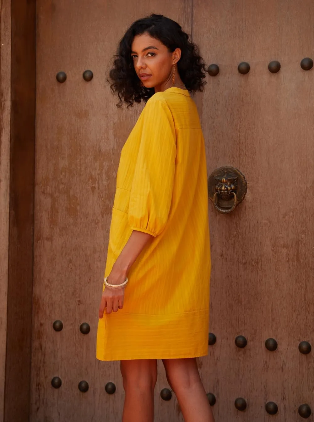 Lafural Womens V Neck Cotton Casual Loose Shift Tunic Smock Summer Dresses Vacation Dress 3/4 Sleeve Pocket