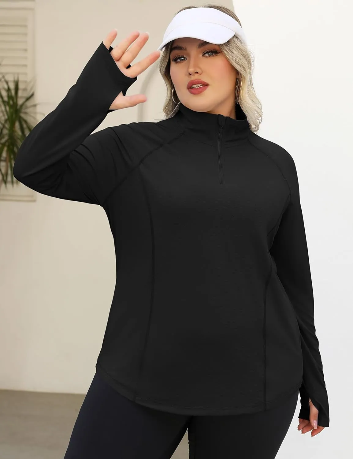 LOMON Womens Plus Size Workout Tops Long Sleeve 1/4 Zip UV Sun Protection Quick Dry Hiking Athletic Shirts Rash Guard UPF 50 