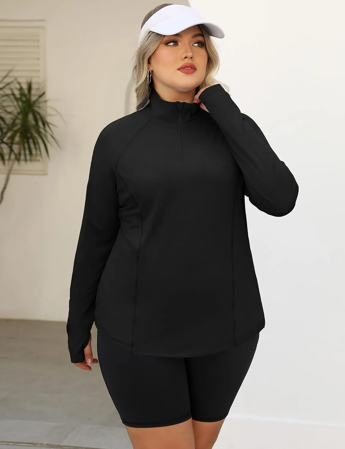 LOMON Womens Plus Size Workout Tops Long Sleeve 1/4 Zip UV Sun Protection Quick Dry Hiking Athletic Shirts Rash Guard UPF 50 