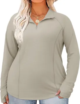 LOMON Womens Plus Size Workout Tops Long Sleeve 1/4 Zip UV Sun Protection Quick Dry Hiking Athletic Shirts Rash Guard UPF 50 
