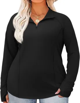 LOMON Womens Plus Size Workout Tops Long Sleeve 1/4 Zip UV Sun Protection Quick Dry Hiking Athletic Shirts Rash Guard UPF 50 