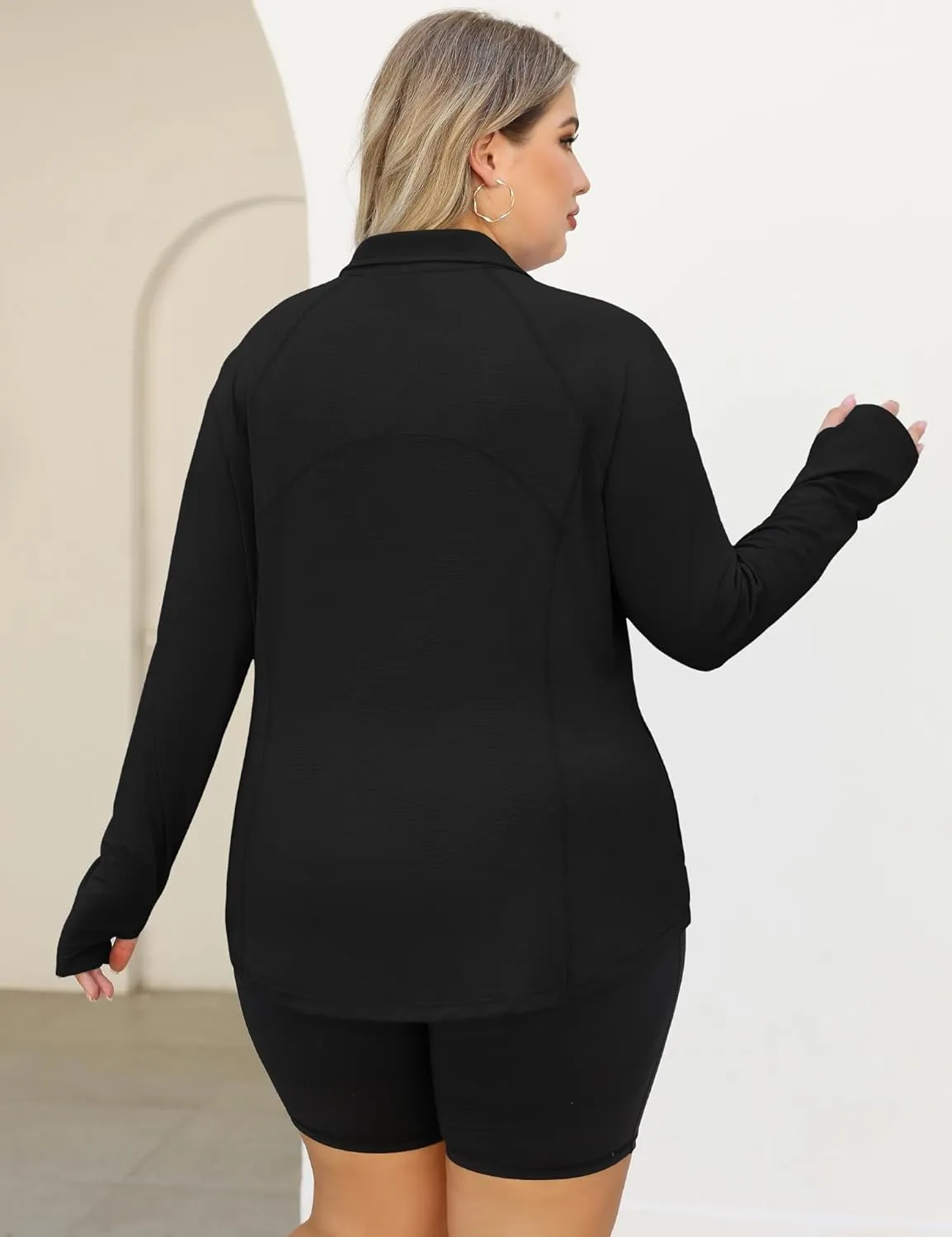 LOMON Womens Plus Size Workout Tops Long Sleeve 1/4 Zip UV Sun Protection Quick Dry Hiking Athletic Shirts Rash Guard UPF 50 