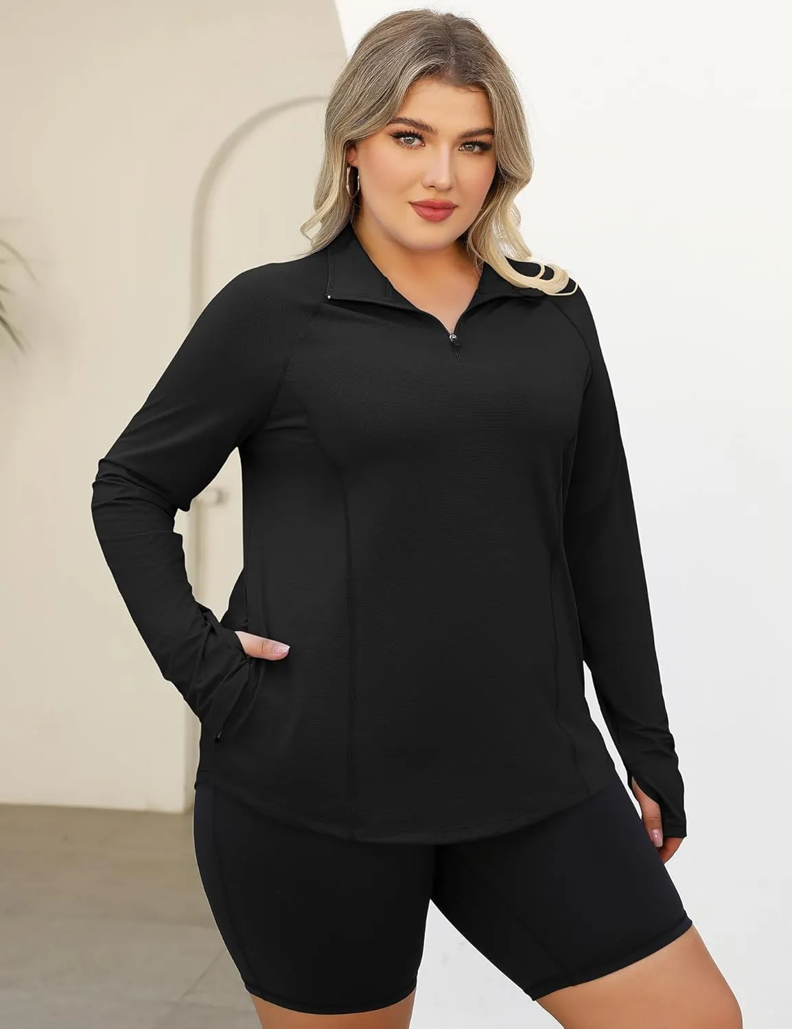LOMON Womens Plus Size Workout Tops Long Sleeve 1/4 Zip UV Sun Protection Quick Dry Hiking Athletic Shirts Rash Guard UPF 50 