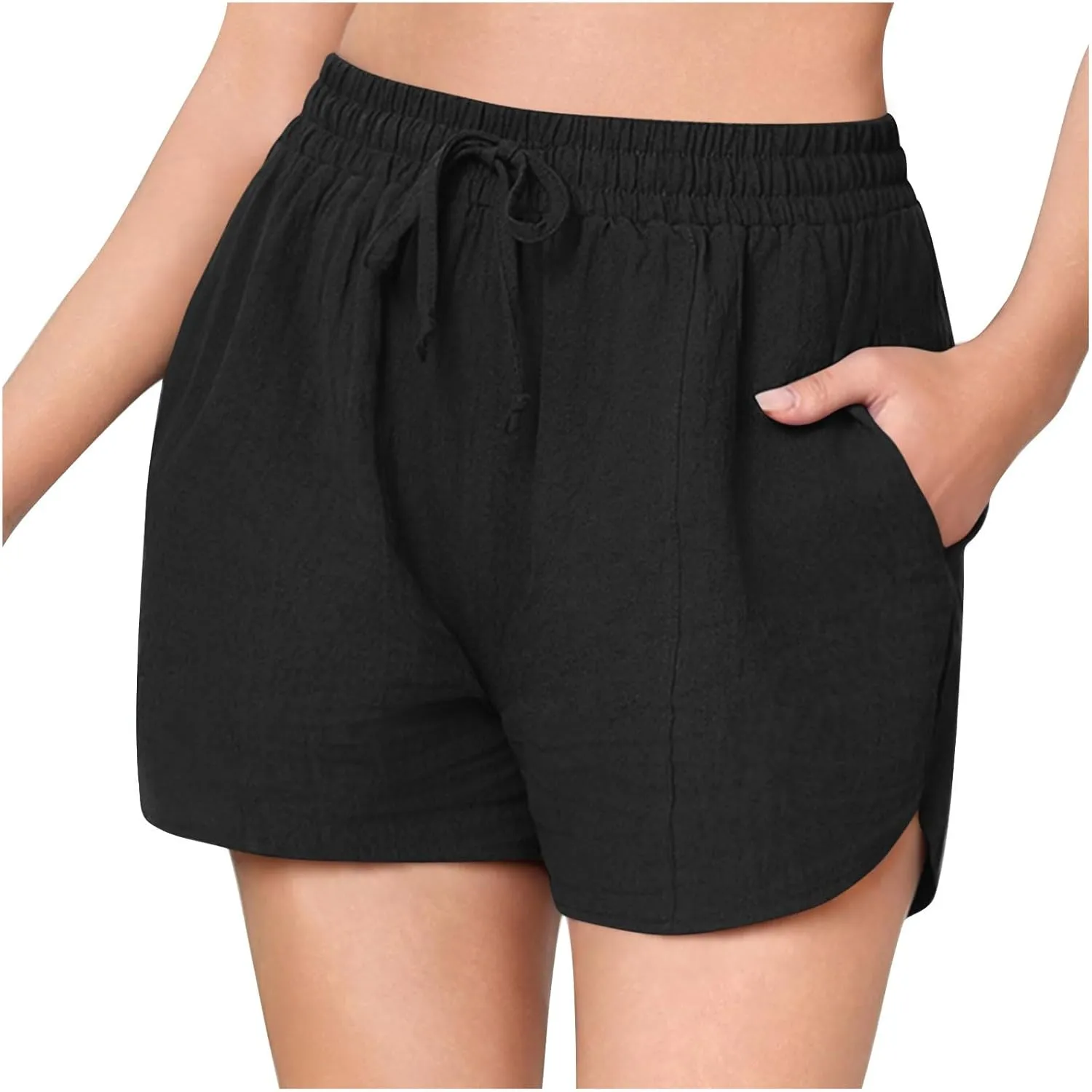 Lounge Shorts for Women Drawstring Summer Pull on Shorts Elastic High Waisted Wide Leg Short Beach Pants with Pockets