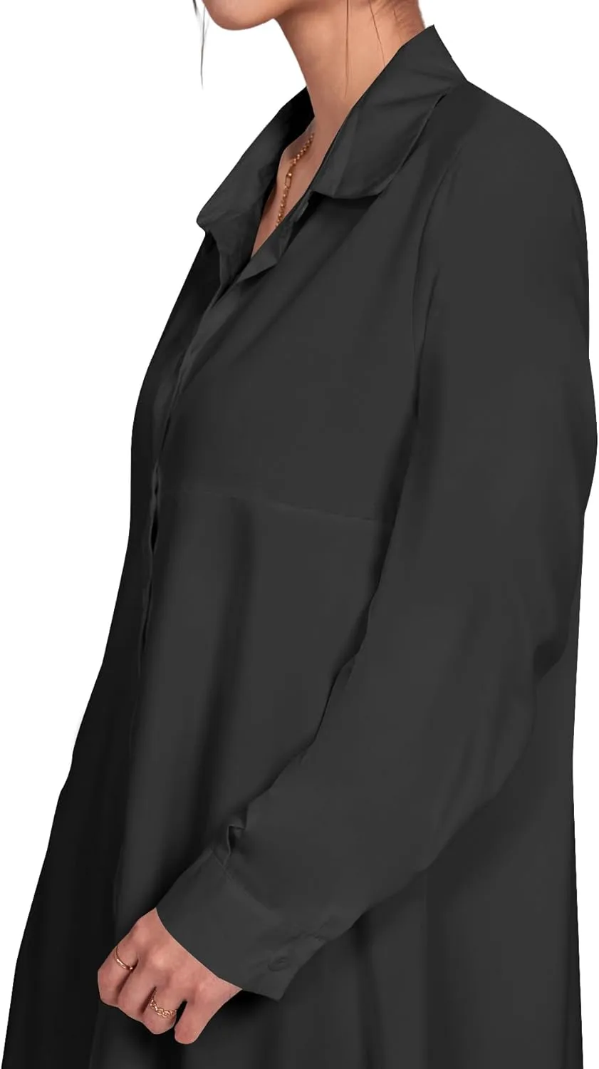 LYANER Women's Collar Button Down Flowy High Low Hem Long Sleeve Blouse Shirt Top