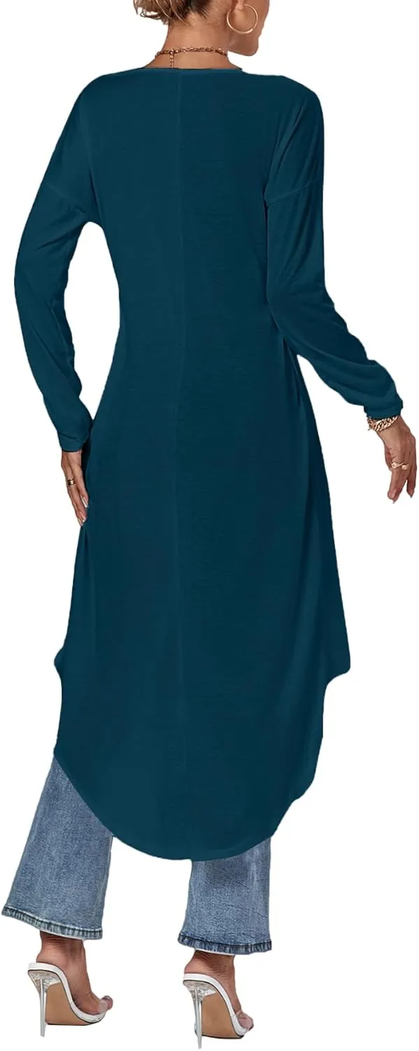 LYANER Women's High Low Hem Split Wrap Front Long Sleeve Tunic Long Shirt Blouse Top