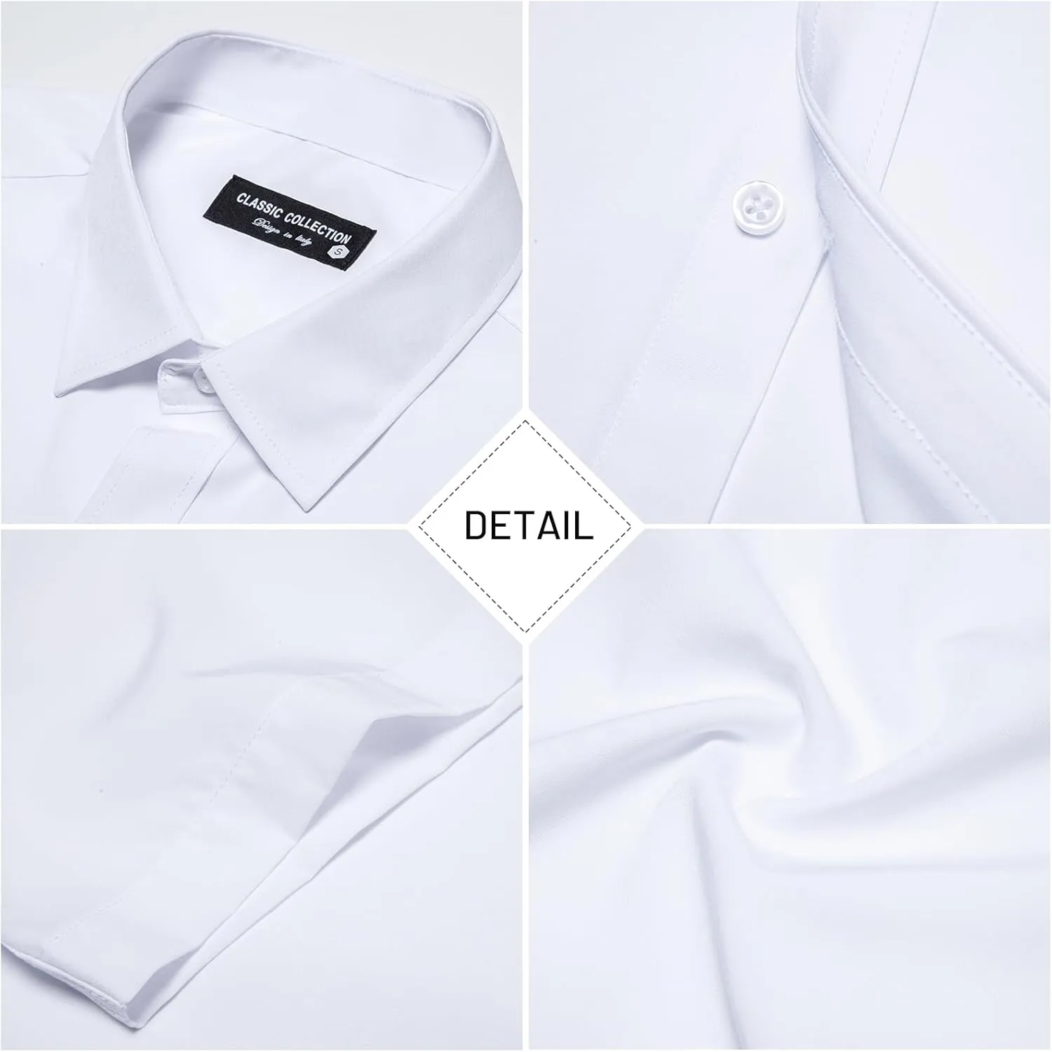 Manwan walk Men's Short Sleeve Casual Button-Down Solid Slim Fit Business Formal Shirts