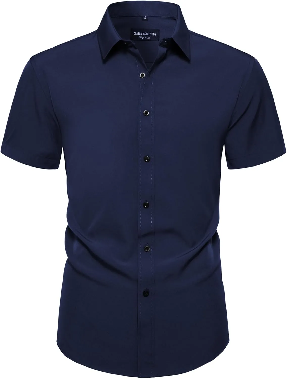 Manwan walk Men's Short Sleeve Casual Button-Down Solid Slim Fit Business Formal Shirts