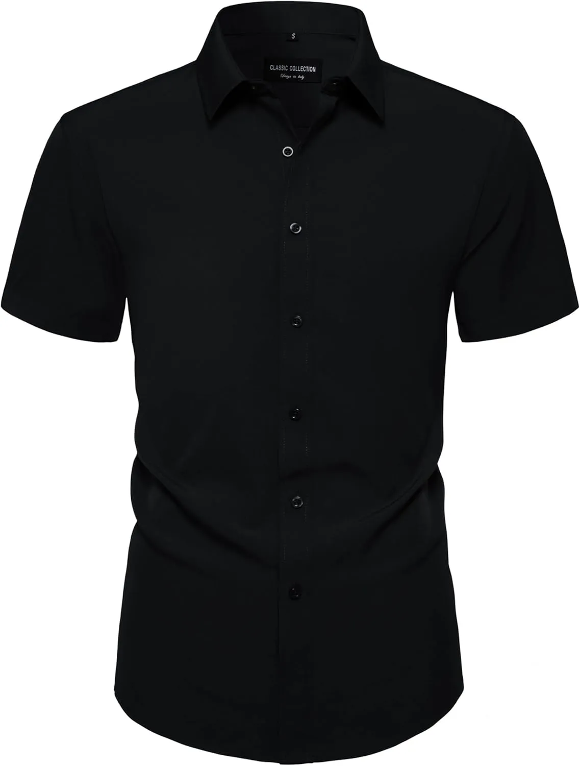Manwan walk Men's Short Sleeve Casual Button-Down Solid Slim Fit Business Formal Shirts