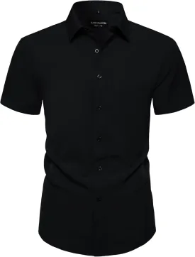 Manwan walk Men's Short Sleeve Casual Button-Down Solid Slim Fit Business Formal Shirts