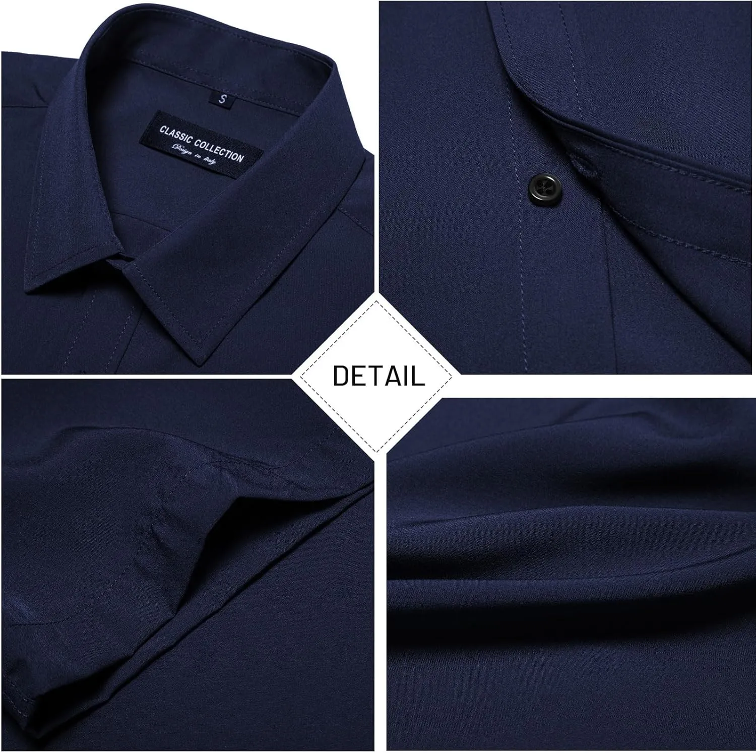 Manwan walk Men's Short Sleeve Casual Button-Down Solid Slim Fit Business Formal Shirts