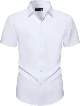 Manwan walk Men's Short Sleeve Casual Button-Down Solid Slim Fit Business Formal Shirts