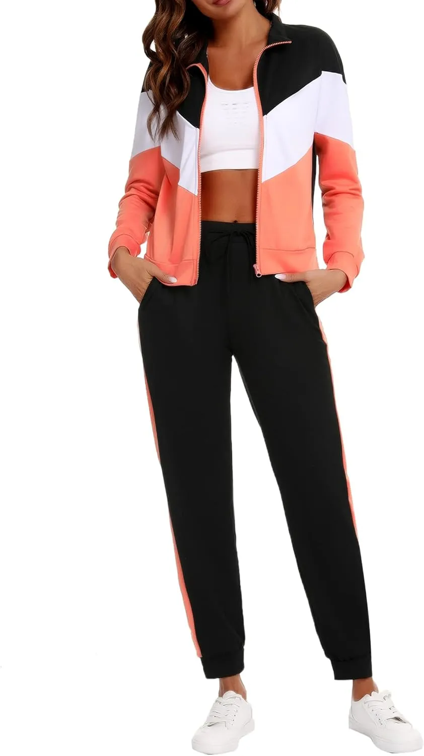 Marvmys Women's Tracksuit Set 2 Piece Sweatsuit Outfits Long Sleeve Zip Up Lounge Jogger Set with Pocket