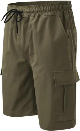 Men's Cotton Cargo Shorts Full Elastic Waist Loose Fit Hiking Pants Summer Casual Lightweight Sports Jogger Short